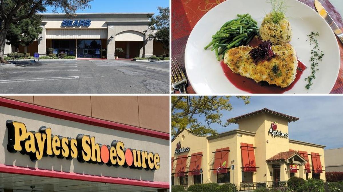 Among the businesses that closed this year in San Luis Obispo County were, clockwise from top left, Sears, Panolivo, Applebee’s and Payless ShoeSource.