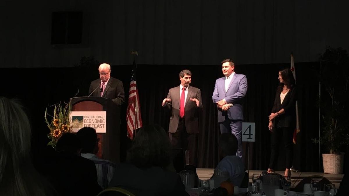 Economists from Beacon Economics and The Future Hunters discuss their predictions for the San Luis Obispo County economy Friday at the 2016 Central Coast Economic Forecast held at the Alex Madonna Expo Center.