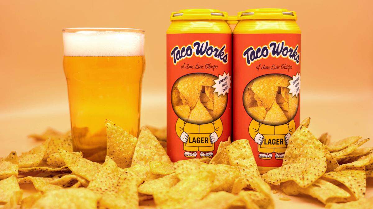 The limited-edition Tortilla Chip Lager, a product of San Luis Obispo-based companies Taco Works and SLO Brew, is available in select California retailers and online for California home delivery. Purchases come with a complimentary bag of chips.