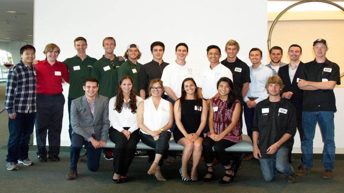 Participants in the Cal Poly Center for Innovation and Entrepreneurship’s SLO HotHouse program: Front row (left to right), Jared Becker, Sonya Bengali, Aryiana Hanson, Ashley Tovar, Naomi Fuad and Richard Riedl. Back row (left to right), Michael Wong, Nicholas Verhage, Tavin Boynton, Matthew Maxwell, Ryan Stojanovich, Adrian Eaton, Elan Timmons, Maxwell Fong, Griffin Paul, Lucas Toohey, Jacob Copus, Gannon Daynes and Loren Sunding.