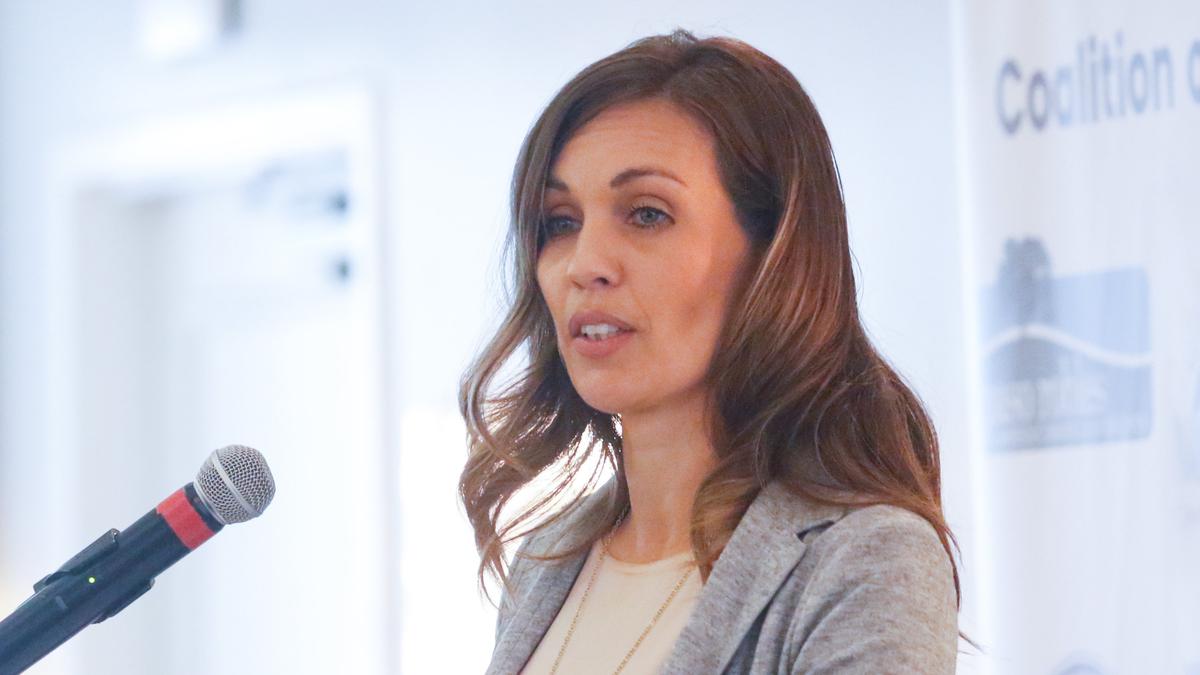 Melissa James, director of economic initiatives and regional advocacy with the San Luis Obispo Chamber, spoke about wanting to have local economic opportunities for her children, during the launch of the Hourglass Project at The Cliffs in Shell Beach.