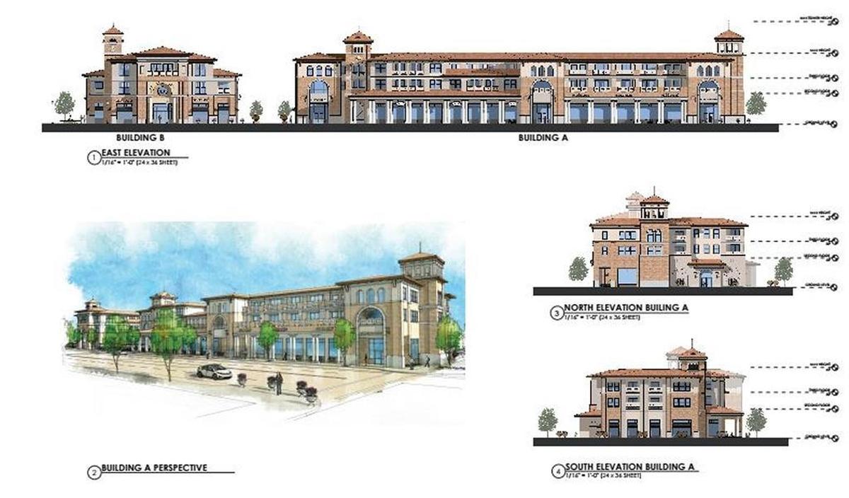 Renderings of the planned La Plaza mixed-use development on El Camino Real in downtown Atsacadero. Mike Zappas plans to build apartments and office and retail space on the 1.83-acre site.