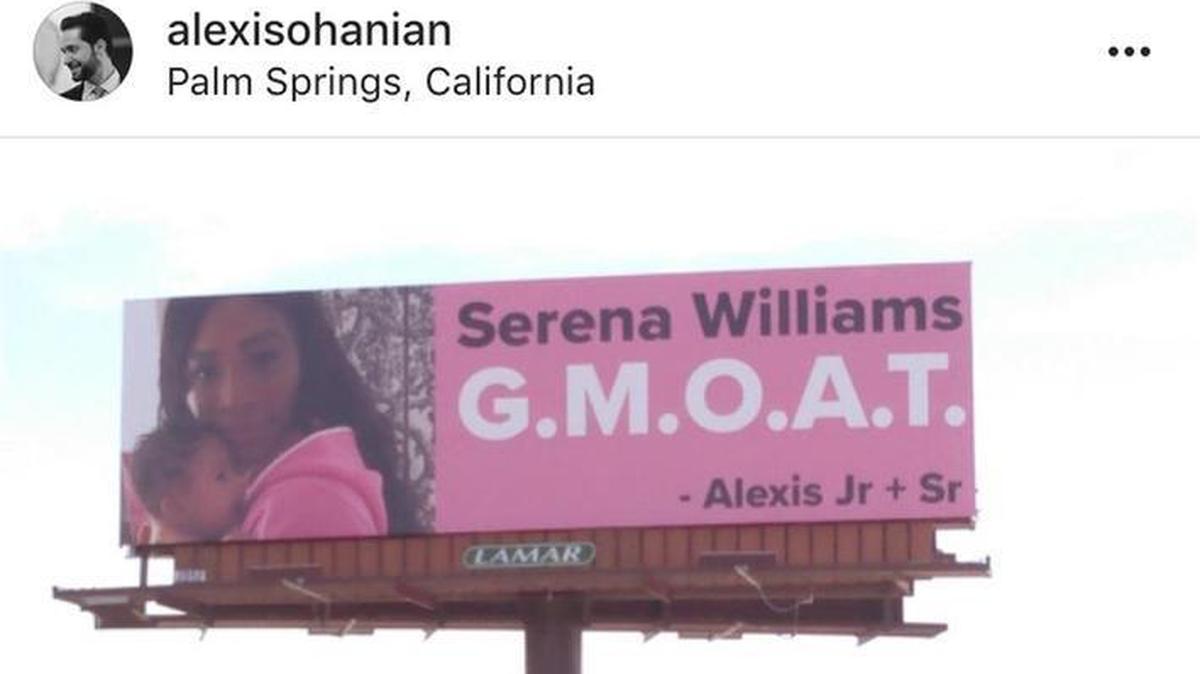 Serena Williams’ husband, Alexis Ohanian, installed billboards celebrating his wife as the “Greatest Momma Of All Time” along the I-10 in Palm Springs. Ohanian put up the billboards ahead of the BNP Paribas Open, where Williams is expected to make her return to the professional tennis circuit.
