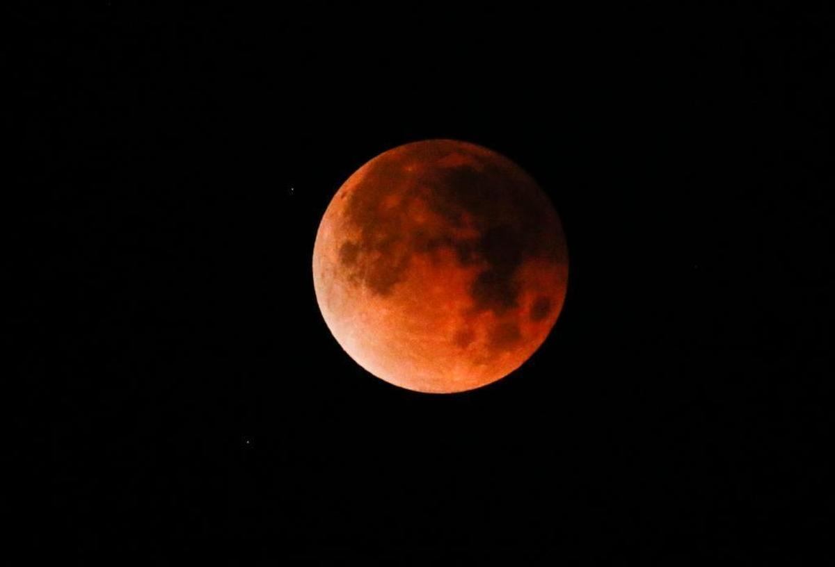 The super blue blood moon as seen from Santa Monica, California.
