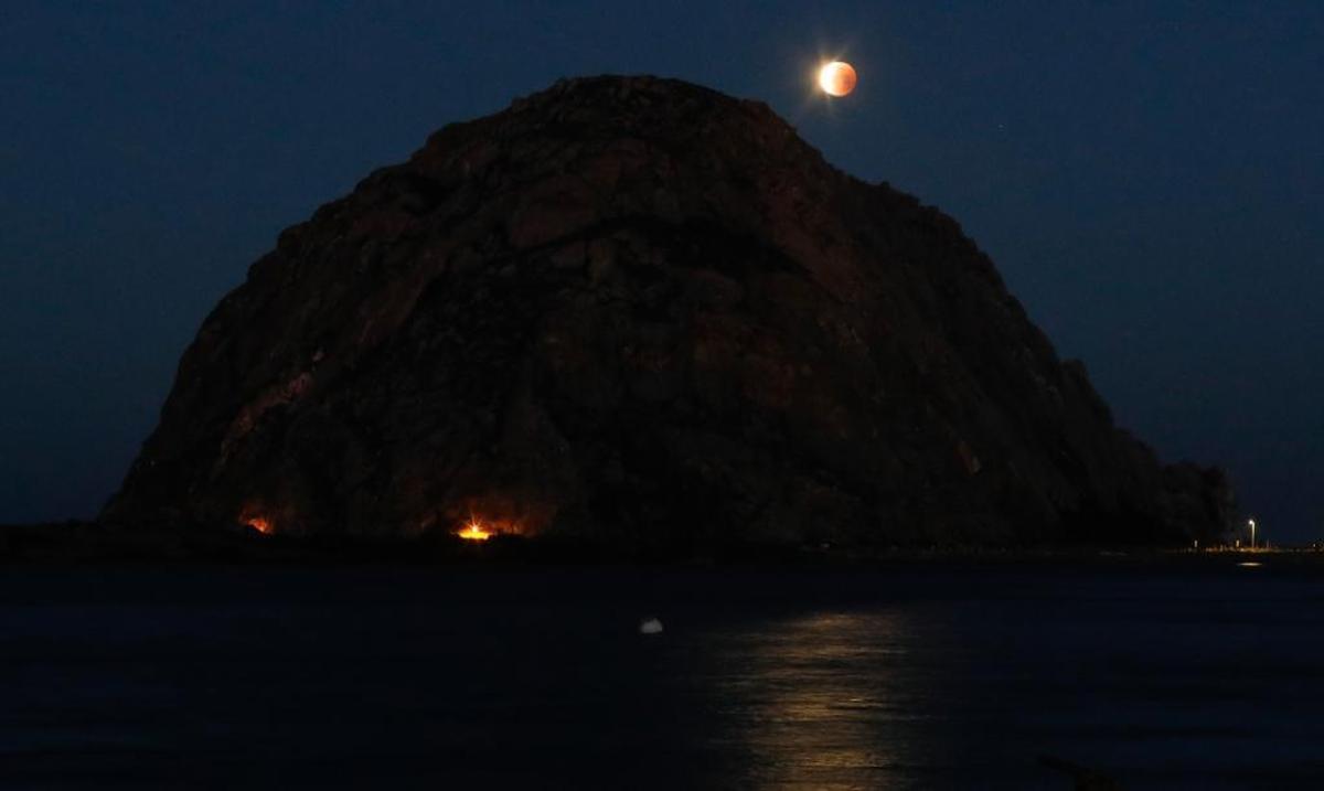 Blue blood supermoon over Morro Rock, Morro Bay.