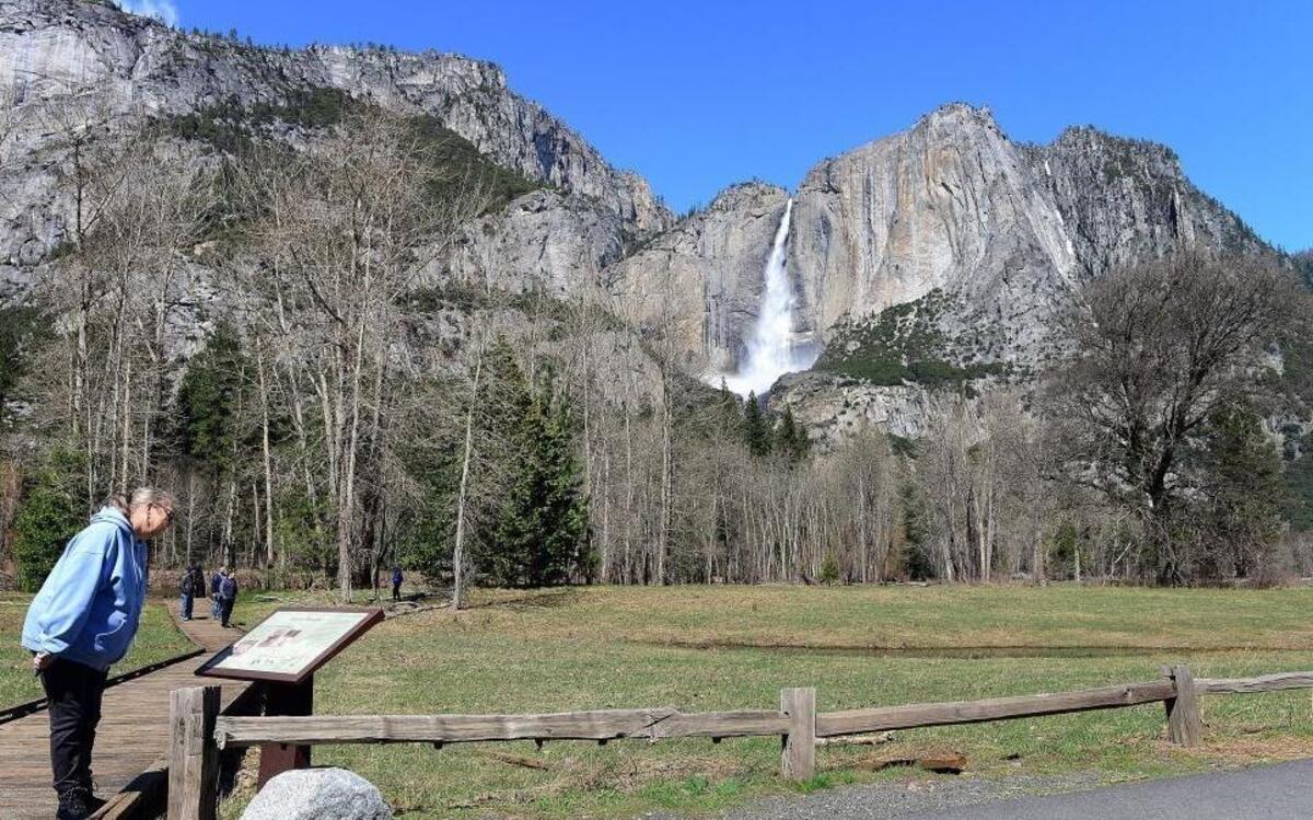 Upper Yosemite Fall thunders down the cliffs at Yosemite National Park on Thursday, March 23, 2017.