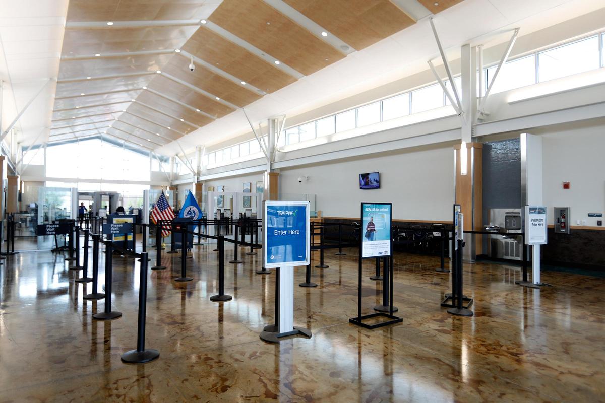 The security line at San Luis Obispo County Regional Airport in California is void of passengers Thursday morning. The airport has seen a major slowdown in travel amid coronavirus precautions.