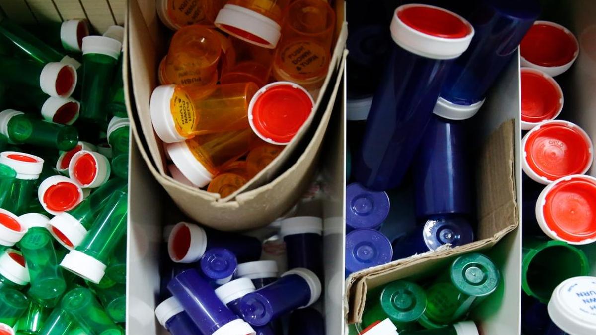 Empty medication bottles at Wyckoff's Corner Pharmacy in New York.