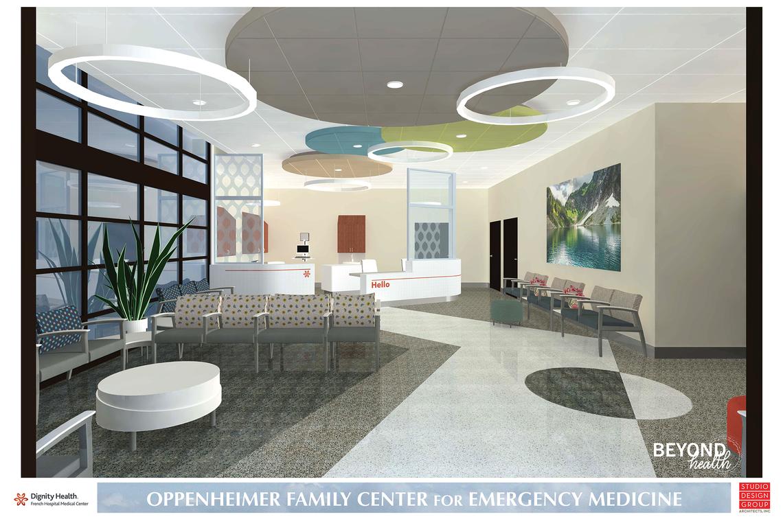 The new French Hospital Oppenheimer Family Emergency Medical Center, set to open later this year, will quadruple the current emergency room. Rendering provided by Dignity Health.