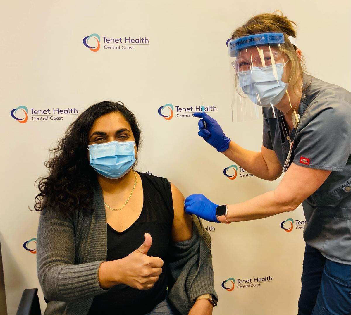Dr. Mareeni Stanislaus gets a COVID-19 vaccine. Stanislaus also delivered the first baby of the New Year at Twin Cities Community Hospital earlier this week.