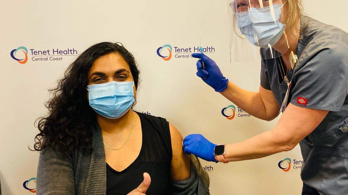 Dr. Mareeni Stanislaus gets a COVID-19 vaccine. Stanislaus also delivered the first baby of the New Year at Twin Cities Community Hospital.