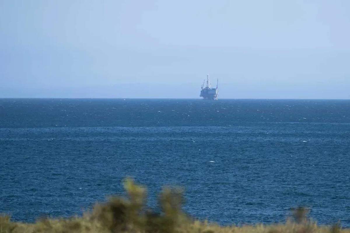Platform Harmony, seen from the Gaviota Coast of Santa Barbara County, is one of three oil platforms owned by Sable Offshore Corp. The company started testing its wells on May 16, 2025.