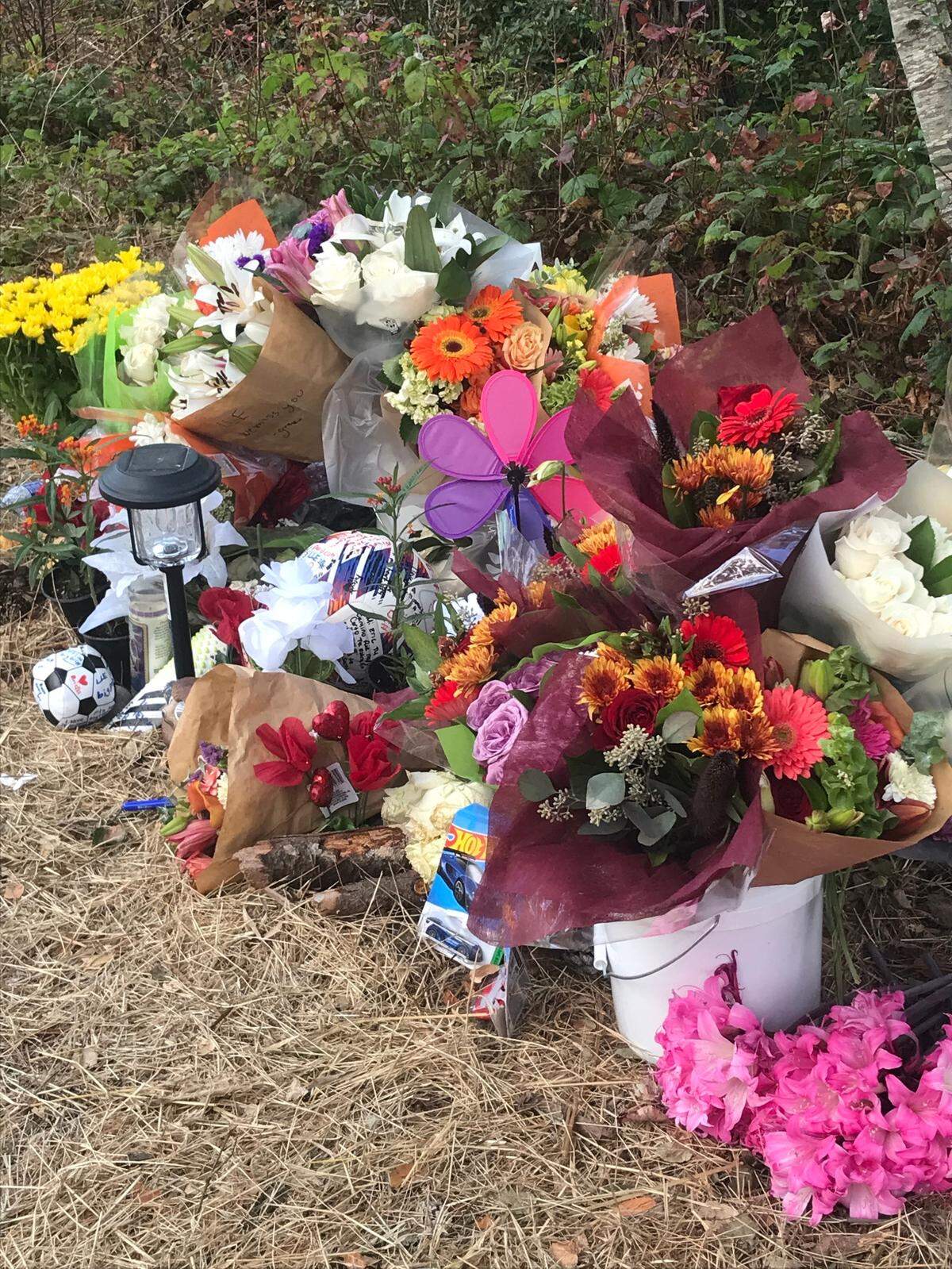 A roadside memorial popped up at the site of the fatal crash on Highway 1 in Cambria where 16-year-old Eric Aguilar was killed on Sept. 14, 2024.