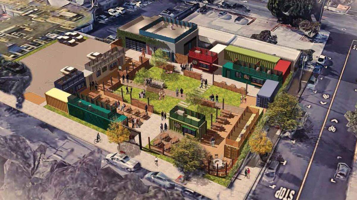 A proposal in 2022 called for turning an old used car lot at Higuera and Toro streets in San Luis Obispo into a food court built from repurposed shipping containers. Now, the city wants to buy the property from NKT Commercial to use as a parking lot.