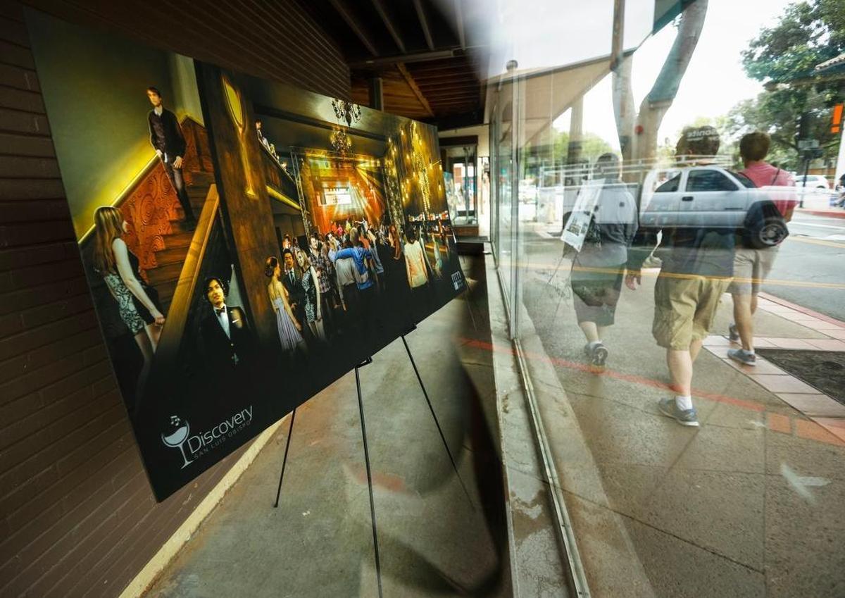 An artist’s rendering sits inside the window of the building at 1144 Chorro Street in April 2017. The proposed Discovery SLO entertainment center was to feature bowling, music, games, food and a speakeasy.