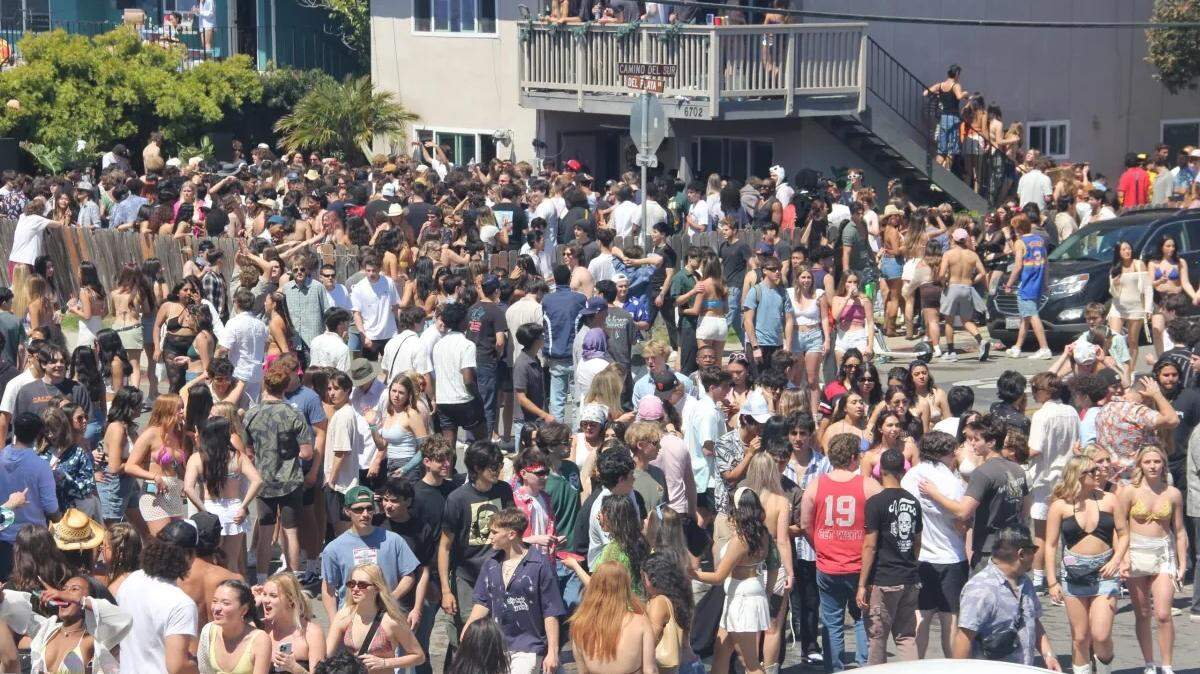 Thousands of people swarmed Isla Vista and Del Playa for the annual Deltopia celebration on April 6, 2024.