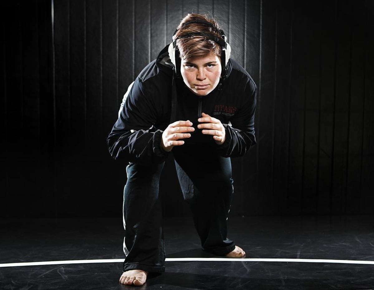 Tribune photographer Joe Johnston won an award for best sports feature photo for this image of Nipomo High School senior wrestler Alexis Garcia, one of the top heavyweights in the state in 2017.