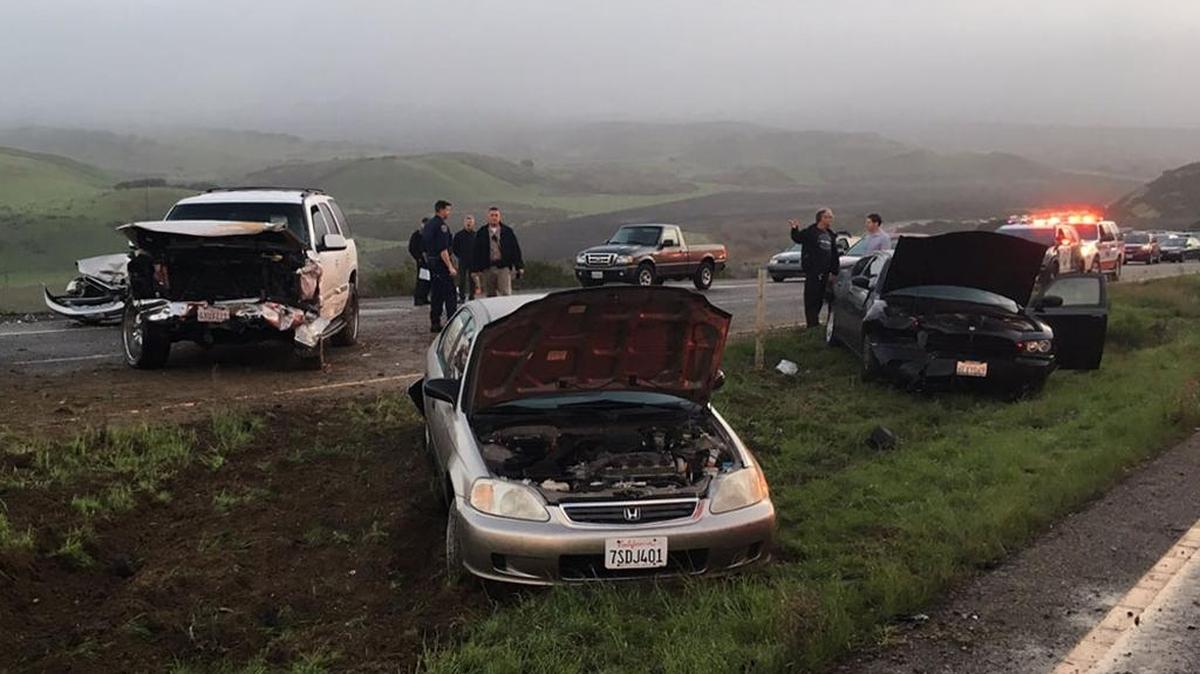 Seven people were injured, four seriously, on Wednesday morning in a multi-vehicle accident that shut down Highway 1 near Vandenberg Air Force Base.