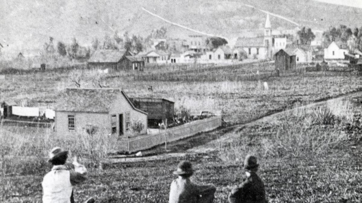 San Luis Obispo’s first Methodist church at the intersection of Marsh and Higuera in 1870.