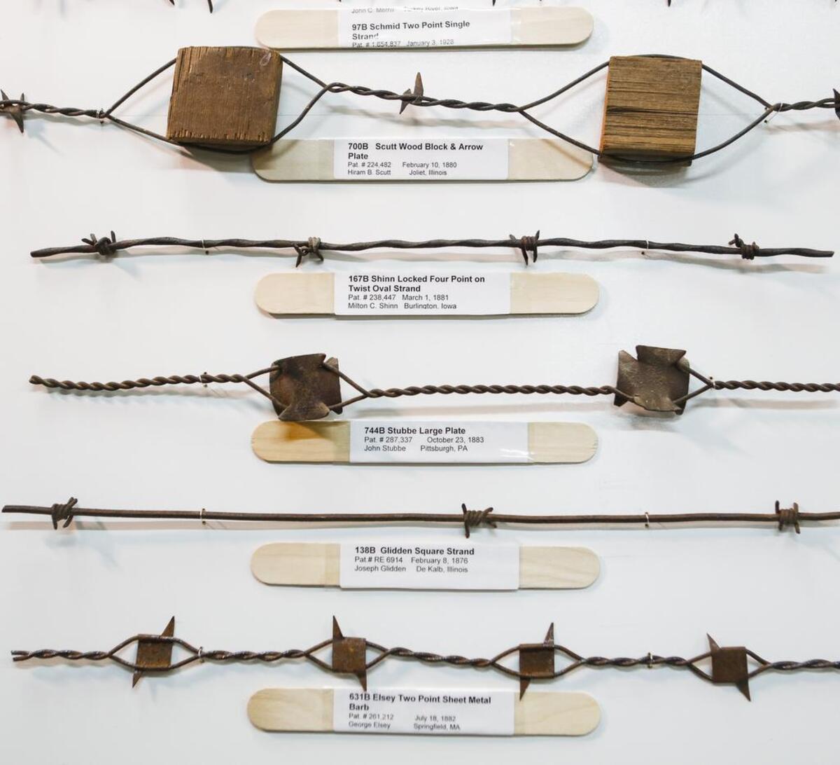The block wire is designed so that cattle that were unused to wire fencing would see it. More than 1,000 barbed wire designs are on display at the Pioneer Museum in Paso Robles.