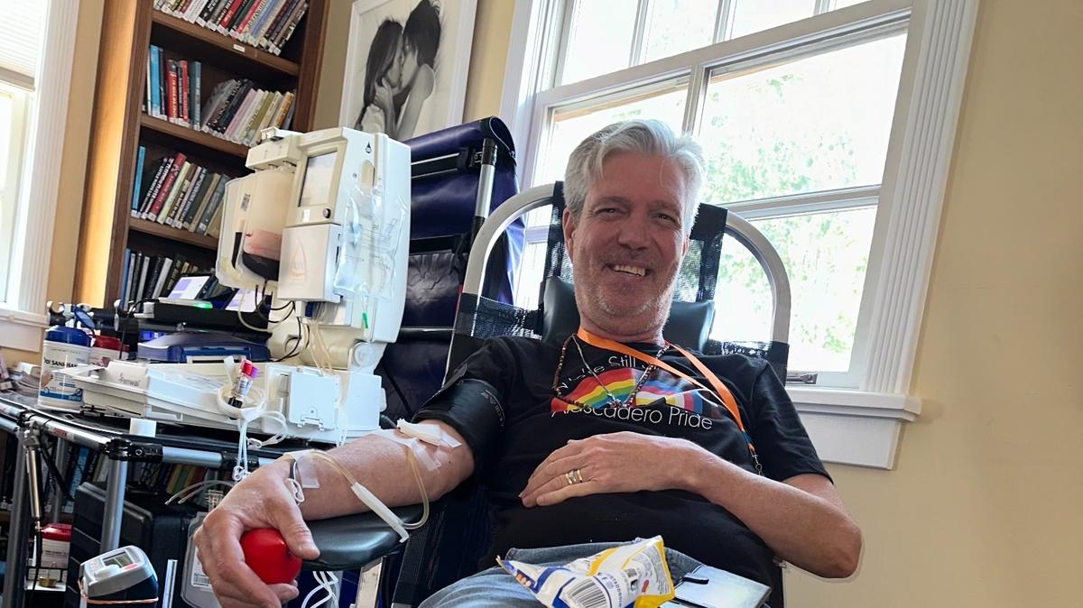 Atascadero resident Thom Waldman donated blood for the first time at the Gala Pride and Diversity Center on July 6.