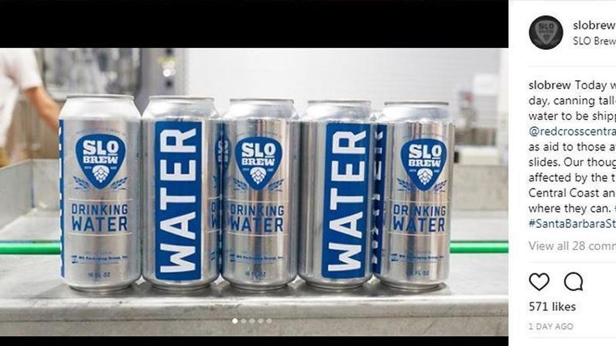 San Luis Obispo-based craft brewery SLO Brew is sending canned potable drinking water to residents of Santa Barbara County who have been impacted by the mudslides and flooding.