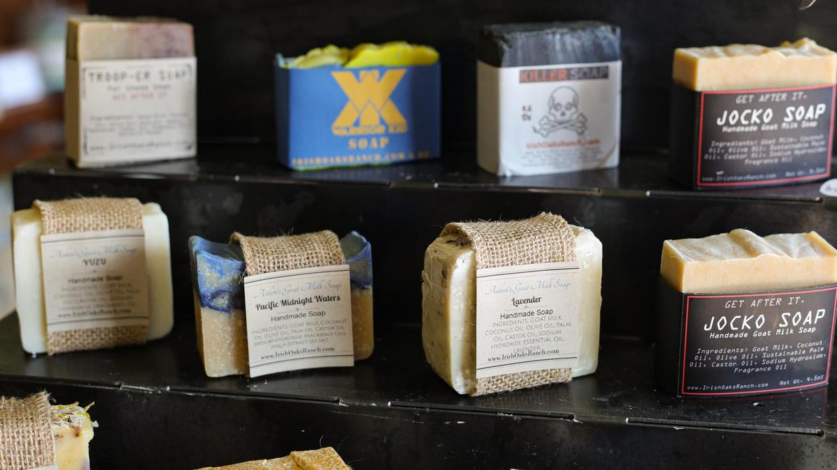 Irish Oaks Ranch Mercantile in Atascadero features products by local makers, including goat milk products originally created to fund the Garrett family’s 4-H projects. The Garrett children hand-make thousands of bars of soap to sell each week.