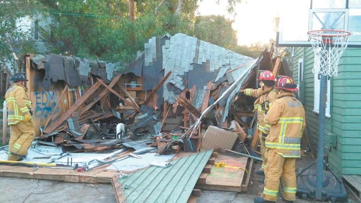 Eight partygoers were treated at local hospitals for injuries sustained when a garage roof collapsed on Hathway Avenue, near the Cal Poly campus, on March 7, 2015. Two people were treated for intoxication.