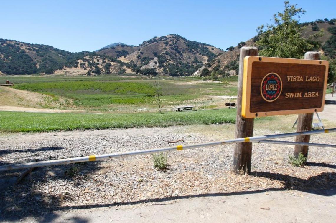 The cloud-seeding program aims to increase rainfall into Lopez Lake, which saw lake levels fall precipitously during the drought, as seen here in 2016.