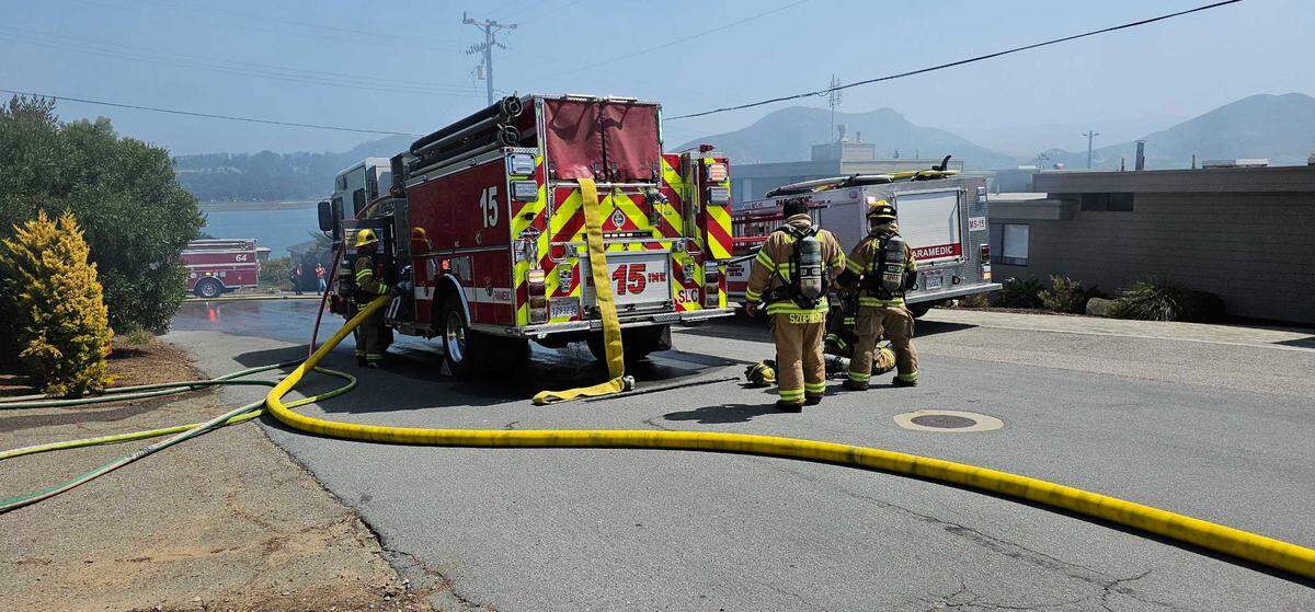 Firefighters respond to a fire at a home near the 600 block of Santa Lucia Avenue and Second Street on May 21, 2024.
