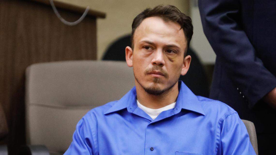 Daniel Raul Rodriguez Johnson, 31, of Heritage Ranch listens during his first court appearance Thursday, March 7, 2019, in the killing of his pregnant girlfriend, 27-year-old Carrington Broussard.