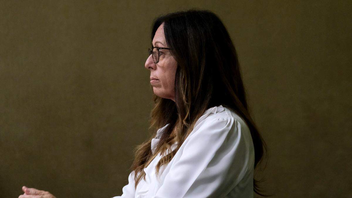 Michelle Morrow attends a court hearing in San Luis Obispo Superior Court on Oct. 10, 2024. She is charged with a voter registration violation, voter fraud, perjury by declaration and false filing of candidacy — all felonies.