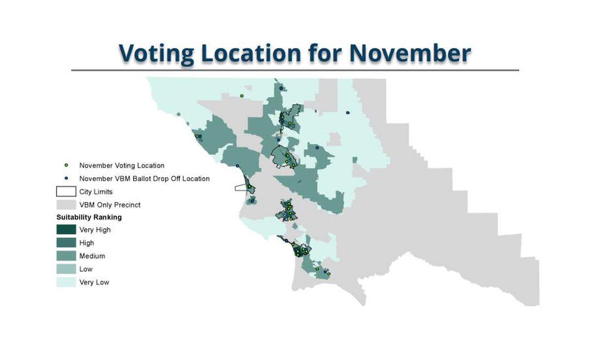 San Luis Obispo County election officials are changing the way local voters cast their ballots. In November, those who chose to vote in person will visit one of the voter service centers shown on the map instead of going to an assigned precinct polling place.
