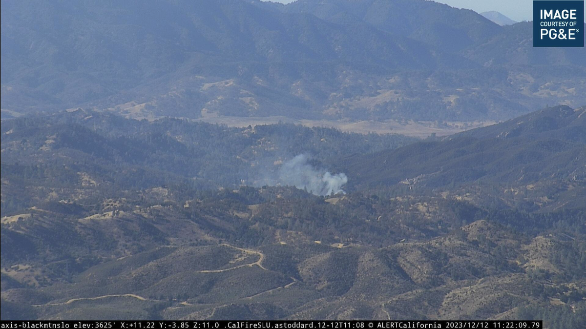 Smoke rises from a grass fire in eastern San Luis Obispo County on Dec. 12, 2023.