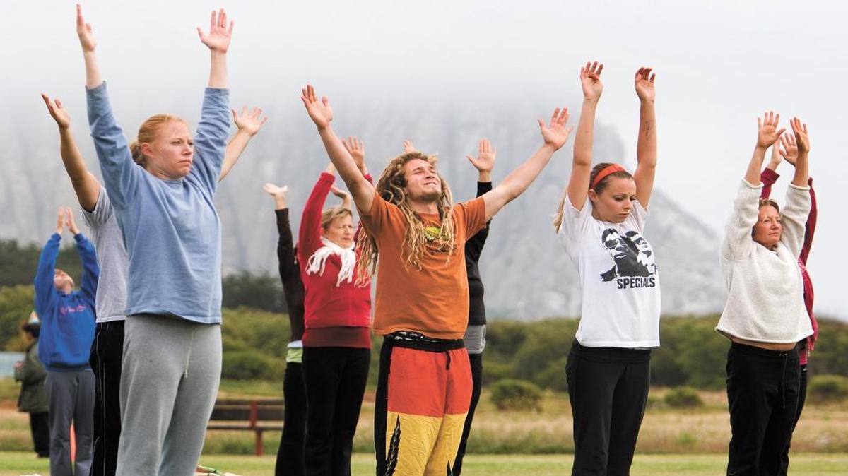 About 30 yoga enthusiasts participate in the Yogawave Yogathon at the Cloisters Park in Morro Bay in 2010. The Santa Lucia chaper of the Sierra Club will hold a hike and yoga session on Thursday in San Luis Obispo.