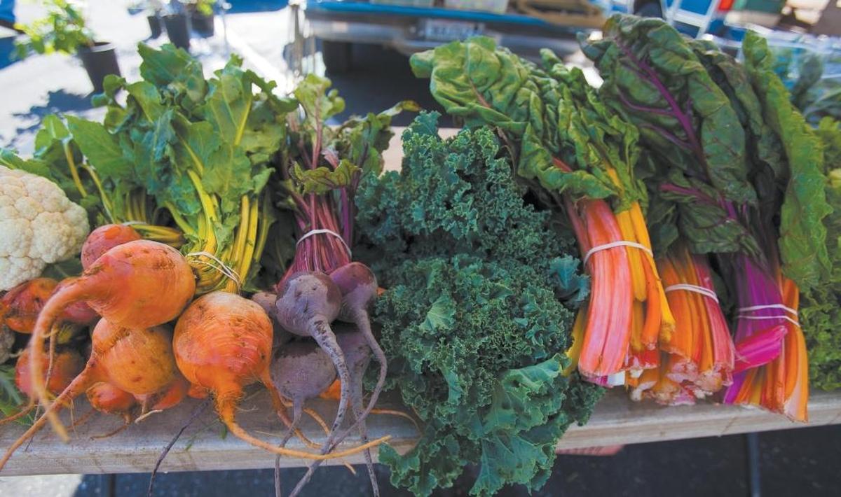 A file photo of colorful vegetables sold at the Downtown SLO farmers market.