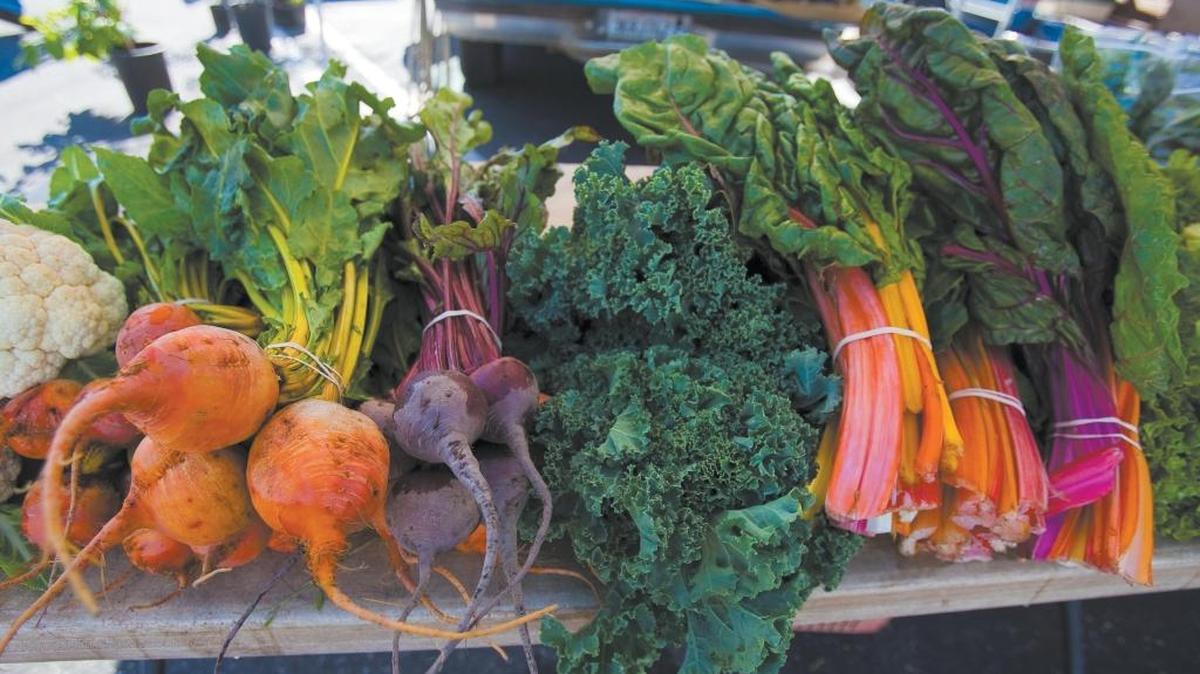 A file photo of colorful vegetables sold at the Downtown SLO farmers market.