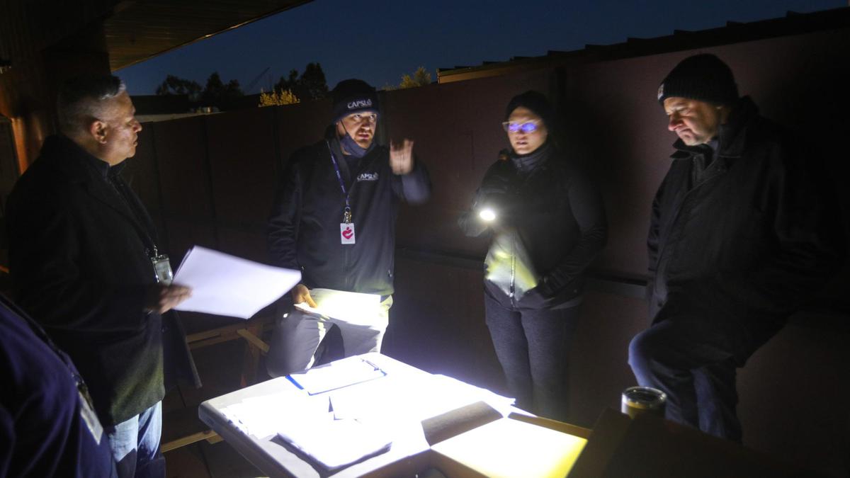 From the left, George Solis, Jack Lahey, Kelsey Nocket, Jeff Al-Mashat map out their areas of coverage.