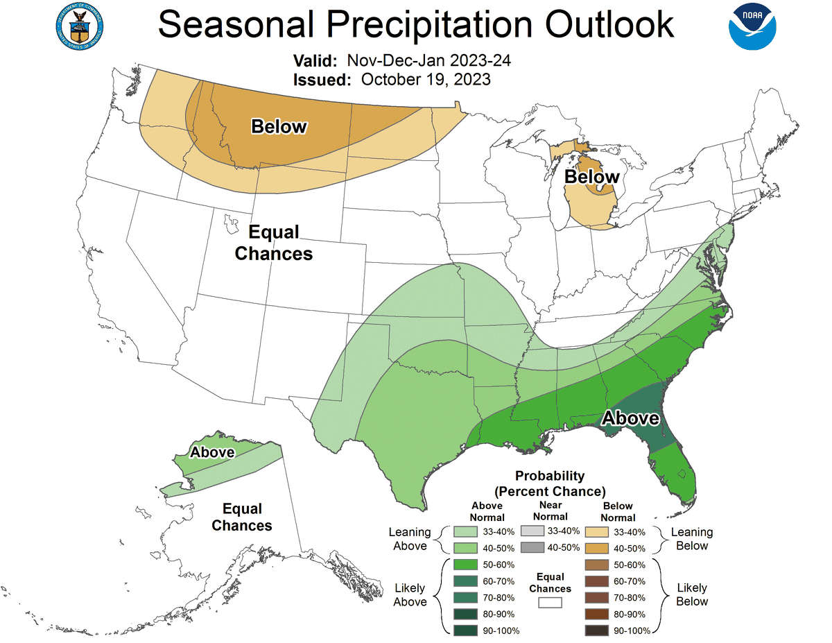 All of California has an equal chance of veering above or below normal precipitation for November, December and January.