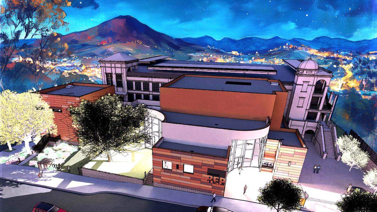 A rendering of the new downtown theater complex for SLO Rep. The new theater would have a 215-seat main stage for musicals, comedies and dramas, plus a 100-seat black box theater for new works, staged readings, late-night cabaret entertainment and performances by SLO Rep’s ACT program.