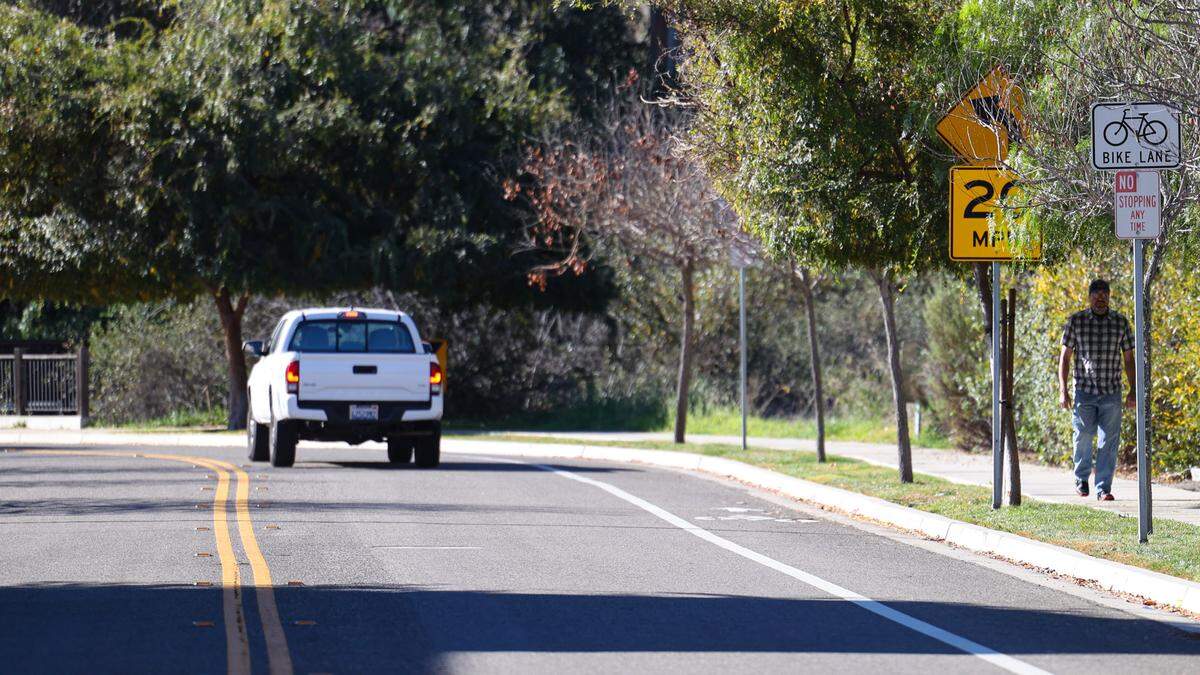 Sacramento Drive is posted at 25 mph as traffic enters from Orcutt Road, and the recommended speed quickly drops to 20 mph at a 90-degree curve where the signs are obscured by trees. Matthew Chachere, 39, and Jennifer Besser, 36, were found dead under dense brush near the intersection of Sacramento Drive and Basil Lane on Nov. 22, 2022, following a car crash the evening before. Police believe the driver hit the couple while traveling at excessive speed.