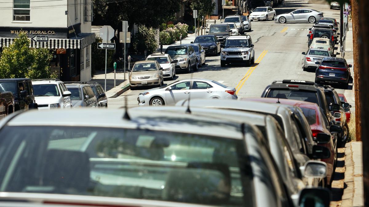 Parked cars line Chorro Street in downtown San Luis Obispo. SLO drivers can pay for parking with new HONK mobile app