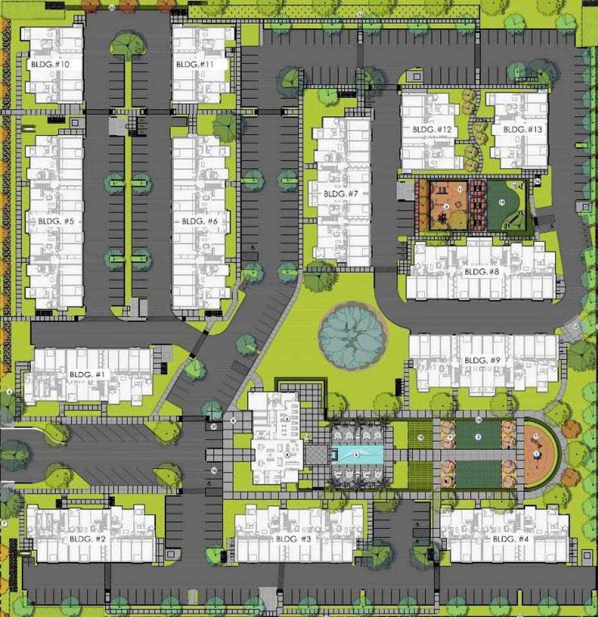 An artist’s rendering showing the layout of a 200-unit apartment complex planned for Creston Road in Paso Robles.
