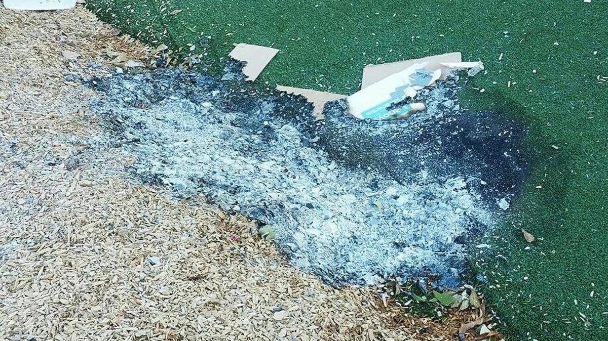 The grassy hill area of Sinsheimer Park in San Luis Obispo is closed indefinitely after someone appears to have set a fire, scorching the artificial grass.