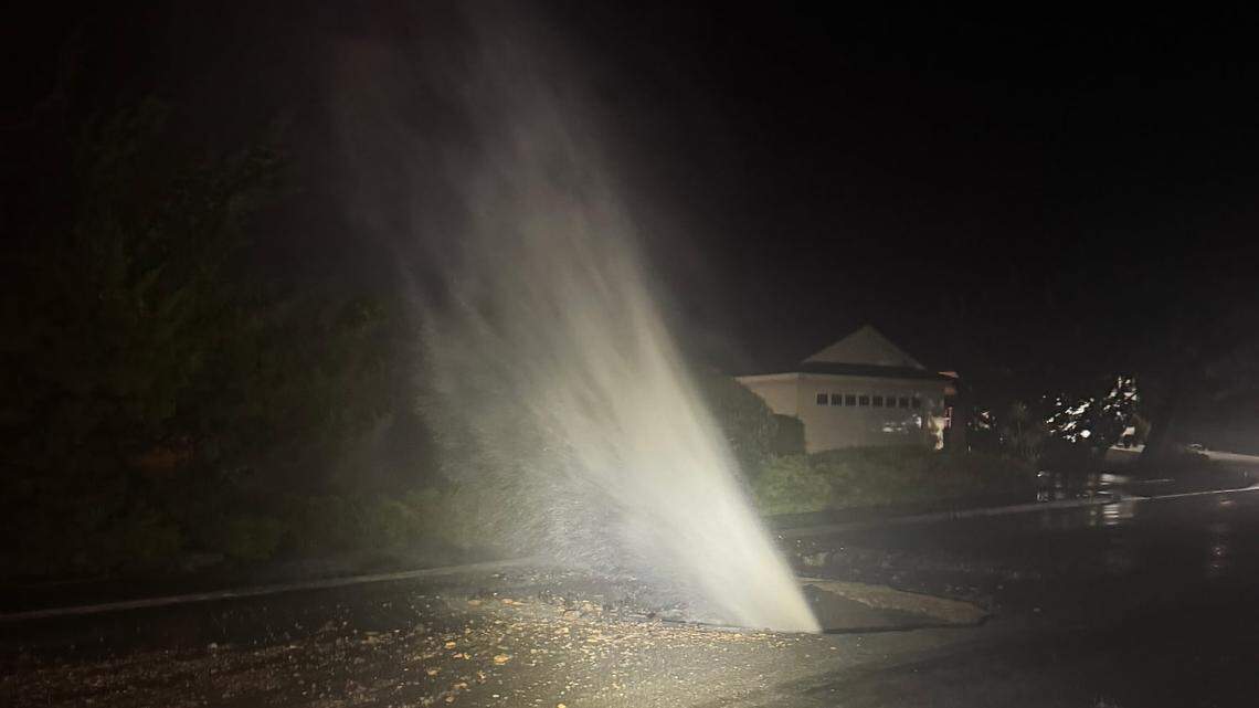 Water main break causes sinkhole, shoots chunks of asphalt at SLO home