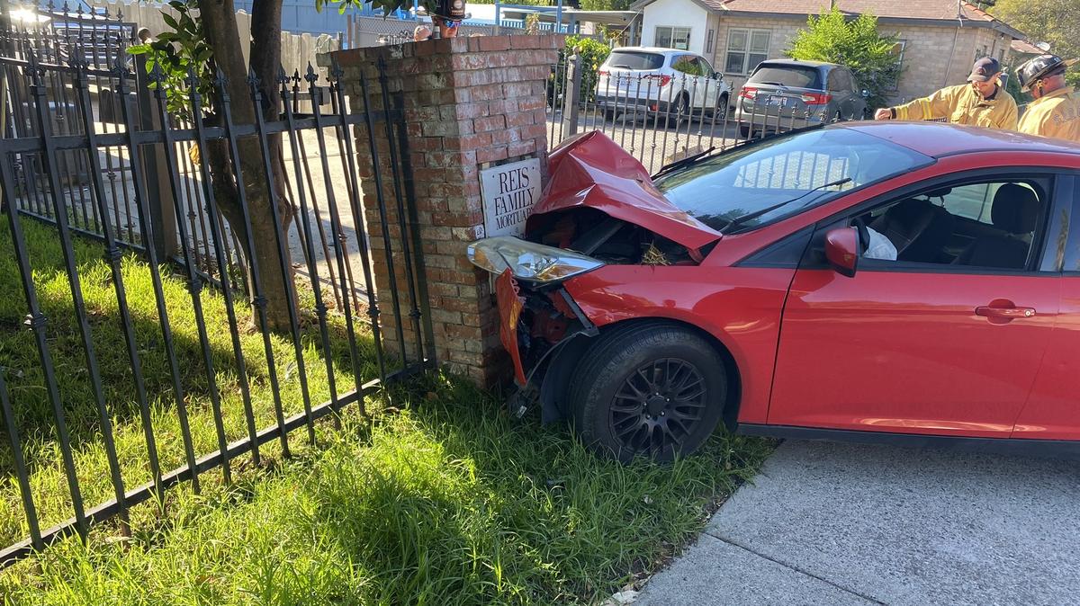 A car crashed into Reis Family Mortuary in San Luis Obispo on Tuesday, Sept. 27, 2022, at about 4 p.m.
