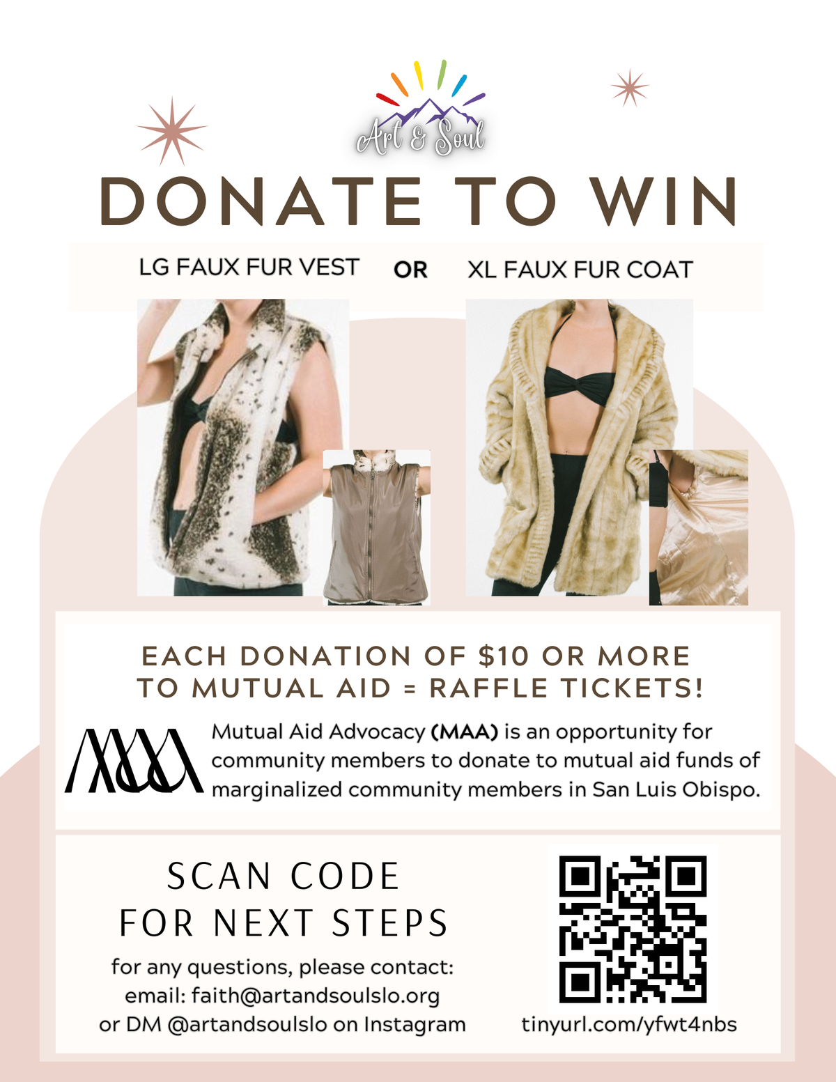 Through their new business Art and Soul SLO, Faith LeGrande is promoting mutual aid fundraisers for local community members. People can donate to those fundraisers using the QR code on this flyer.