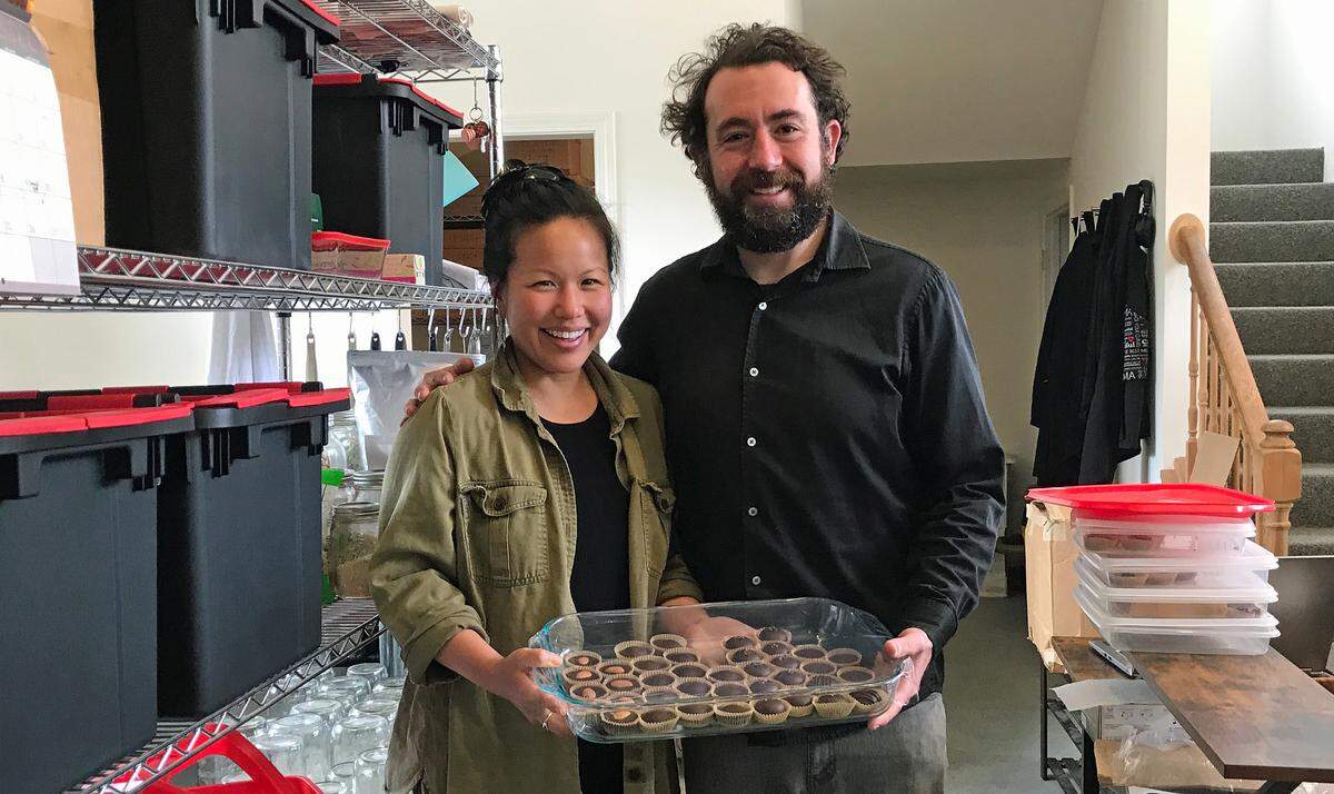 Life partners Meho Watanabe and Michael Coulson co-own Cambria’s Plantae & Fungi store, making and selling products such as CBD-infused chocolates.