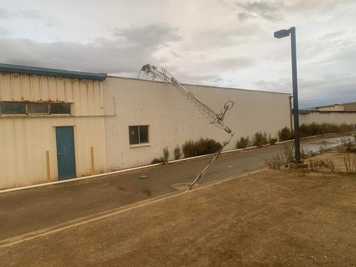 The radio tower used to broadcast the Morro Bay nonprofit radio station, The Rock, was blown over by strong coastal winds on Wednesday, Nov. 15, 2023.