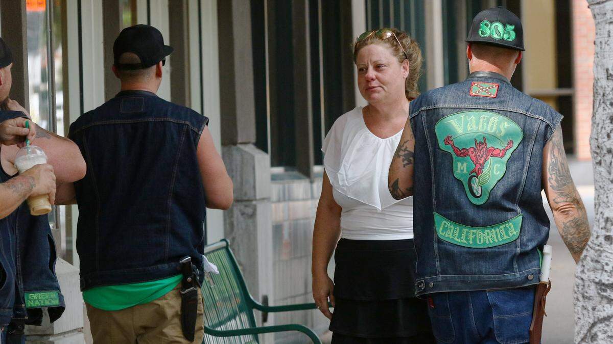 Members of the Vagos Motorcycle Club were in San Luis Obispo during a Black Lives Matter protest march. Some members reversed their vests to cover their colors.